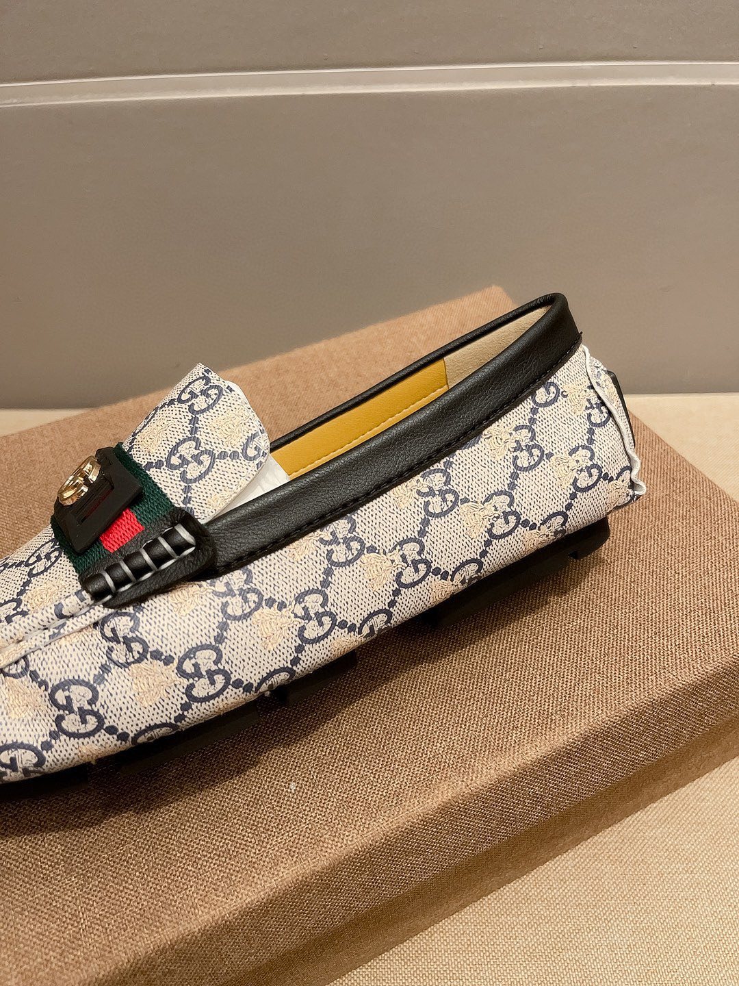 Gucci Monogram Stripe Loafers — detail