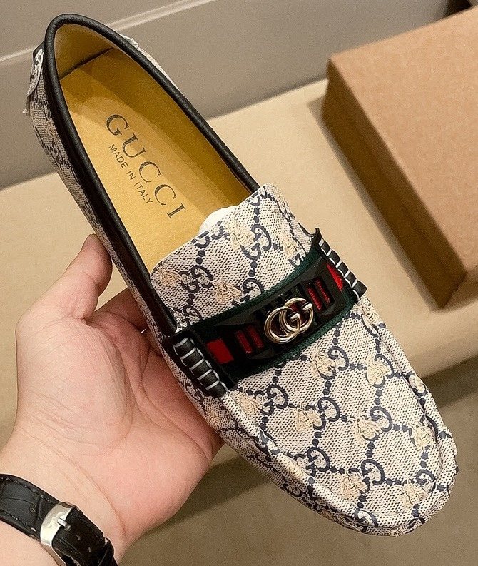 Gucci Monogram Stripe Loafers — front
