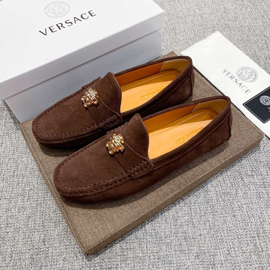 Versace Brown Suede-Texture Loafers — side
