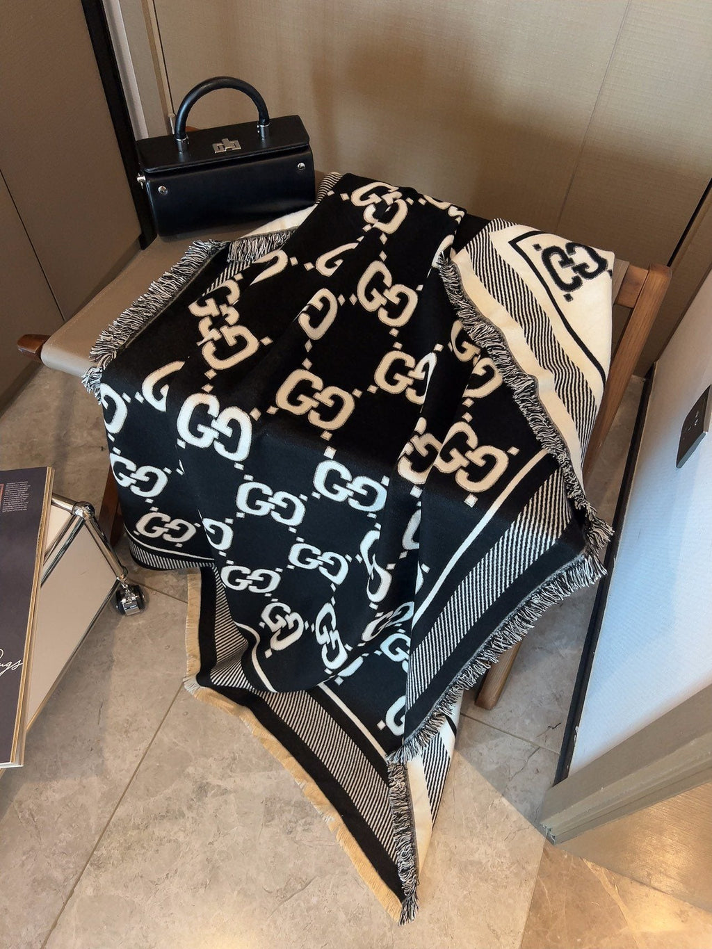 Gucci Black and Ivory Monogram Square Scarf — front