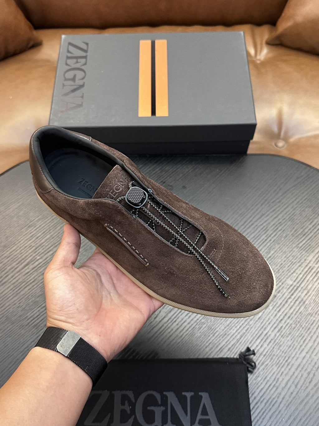 Zegna Triple Stitch Slip-On Sneakers — front