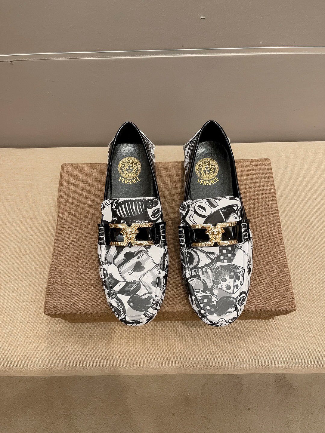 Black & White Graphic Gold-Tone Loafers — hero