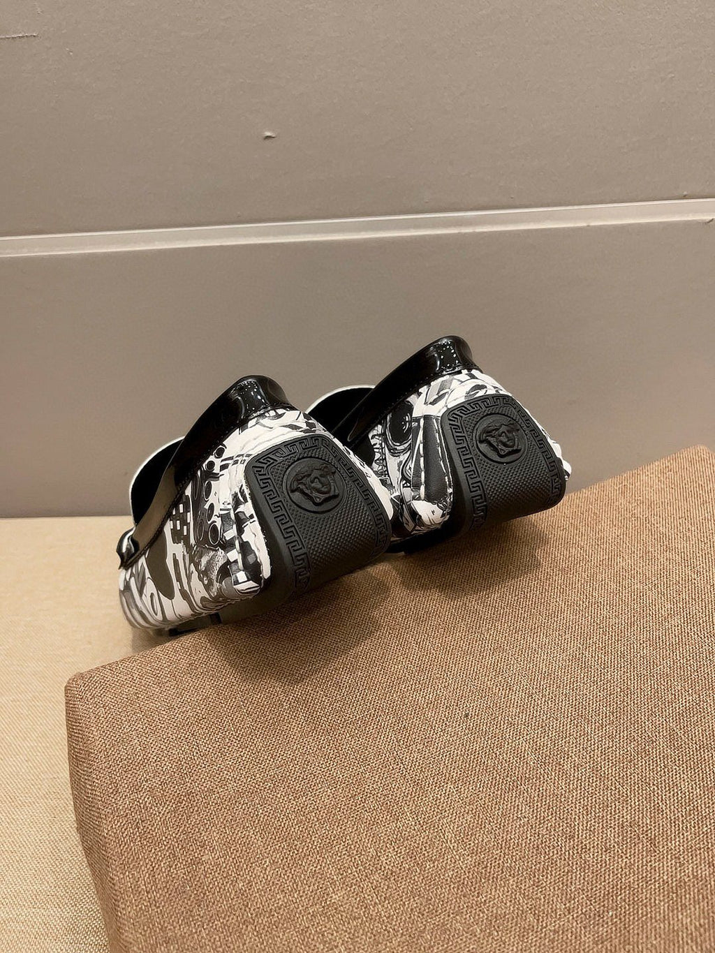 Black & White Graphic Gold-Tone Loafers — back