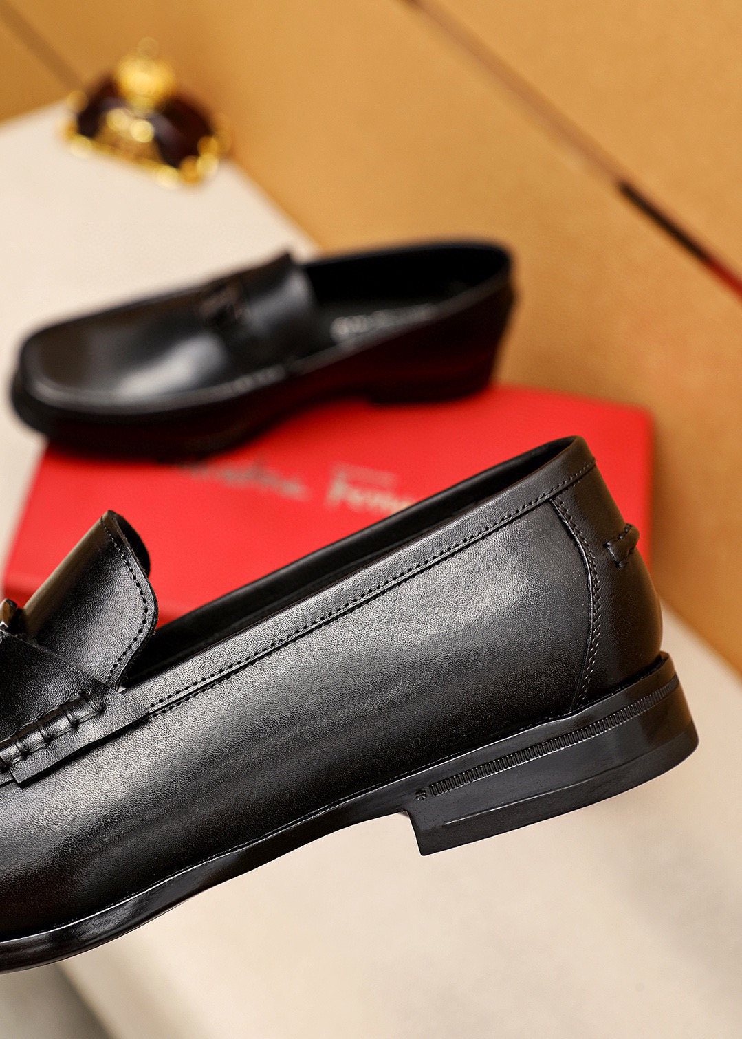 Ferragamo Black Buckle Loafers — detail