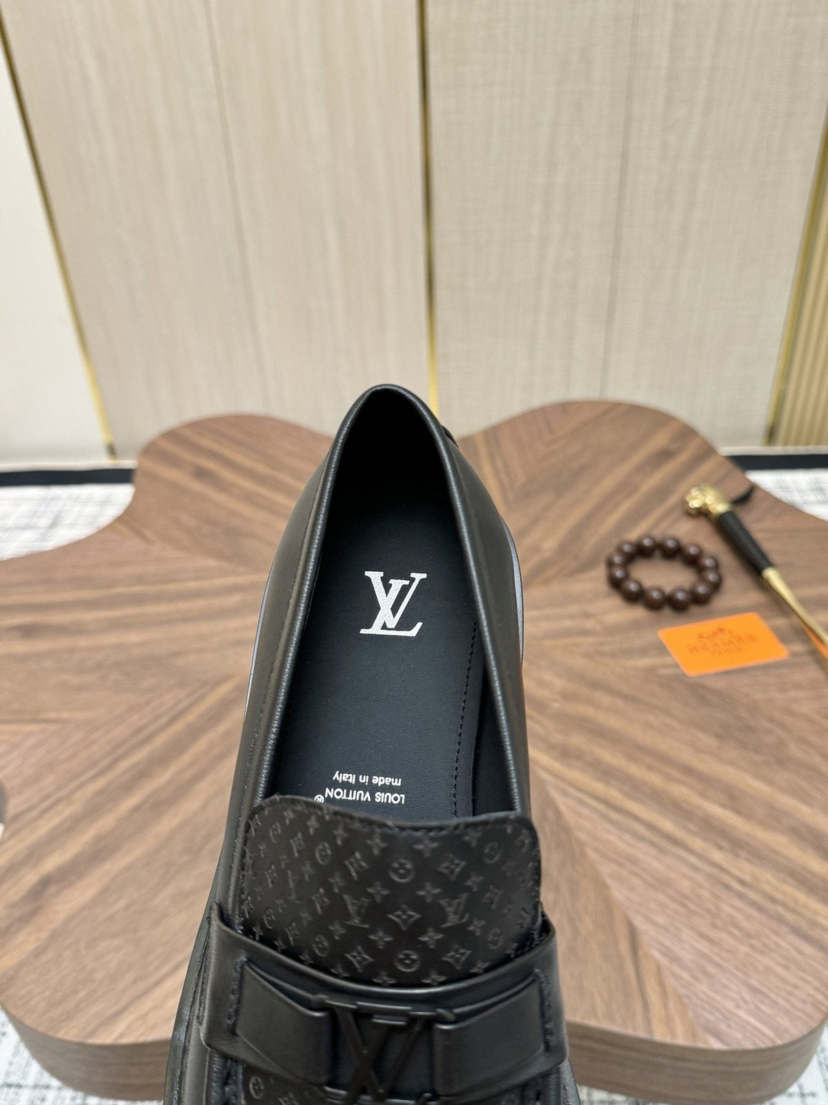 Louis Vuitton Black Textured Loafers — detail