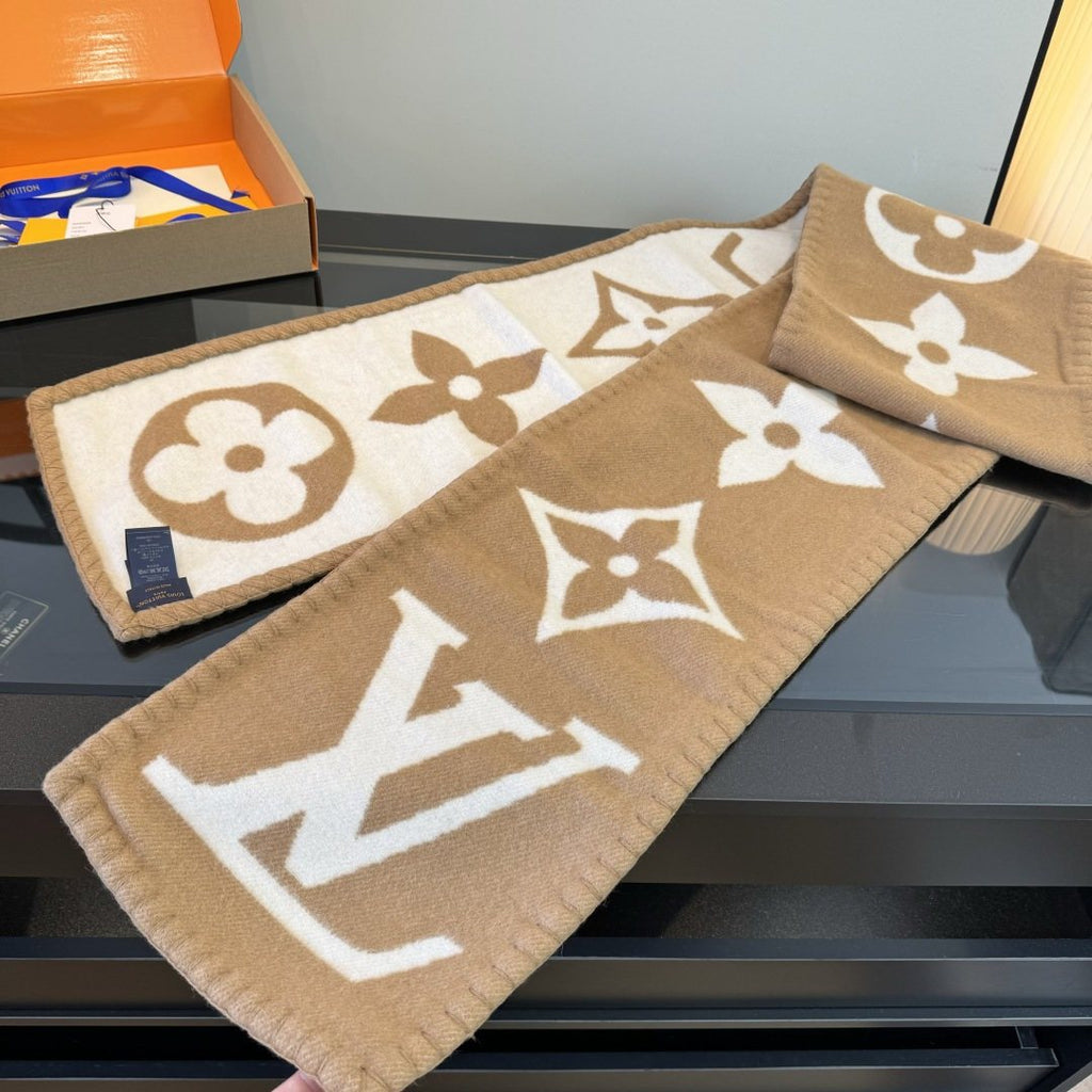 Louis Vuitton Tan & Cream Monogram Scarf — front