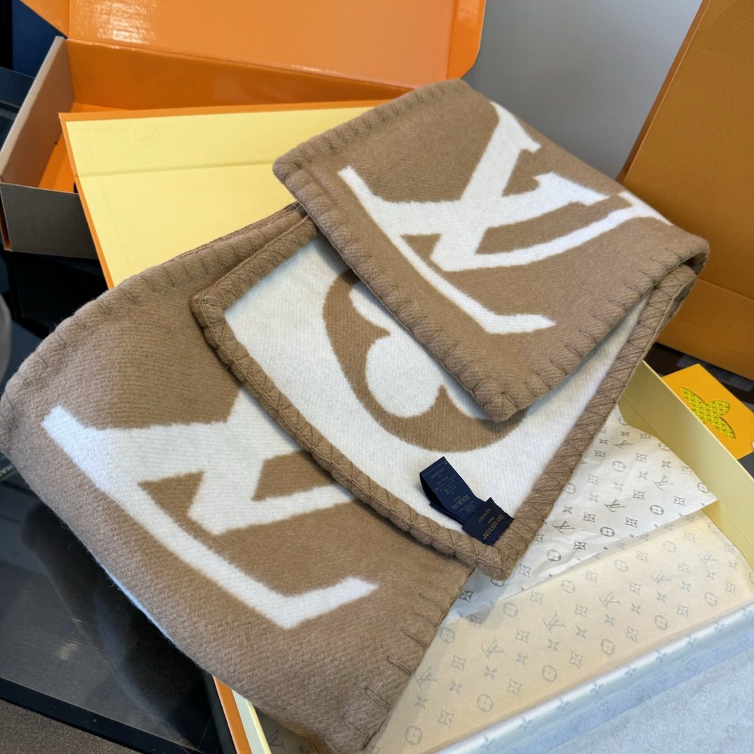 Louis Vuitton Tan & Cream Monogram Scarf — detail