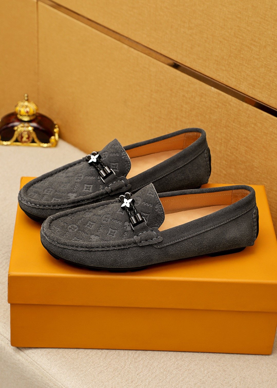 Louis Vuitton Embossed Metal-Detail Loafers — front