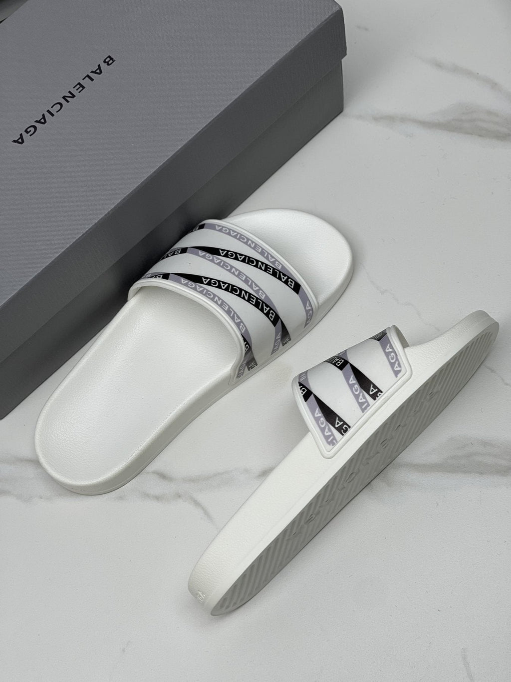 Balenciaga Logo Strap Slide Sandals — front