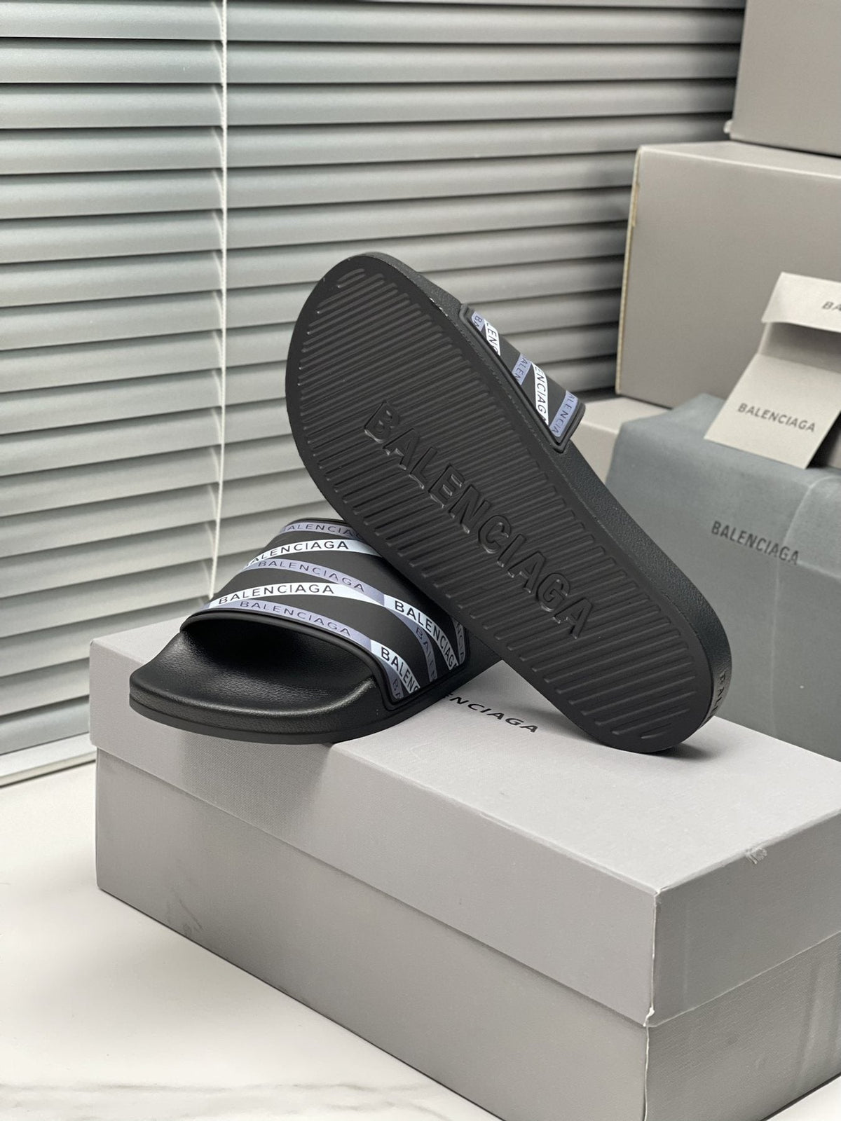 Balenciaga Logo Strap Slide Sandals — back