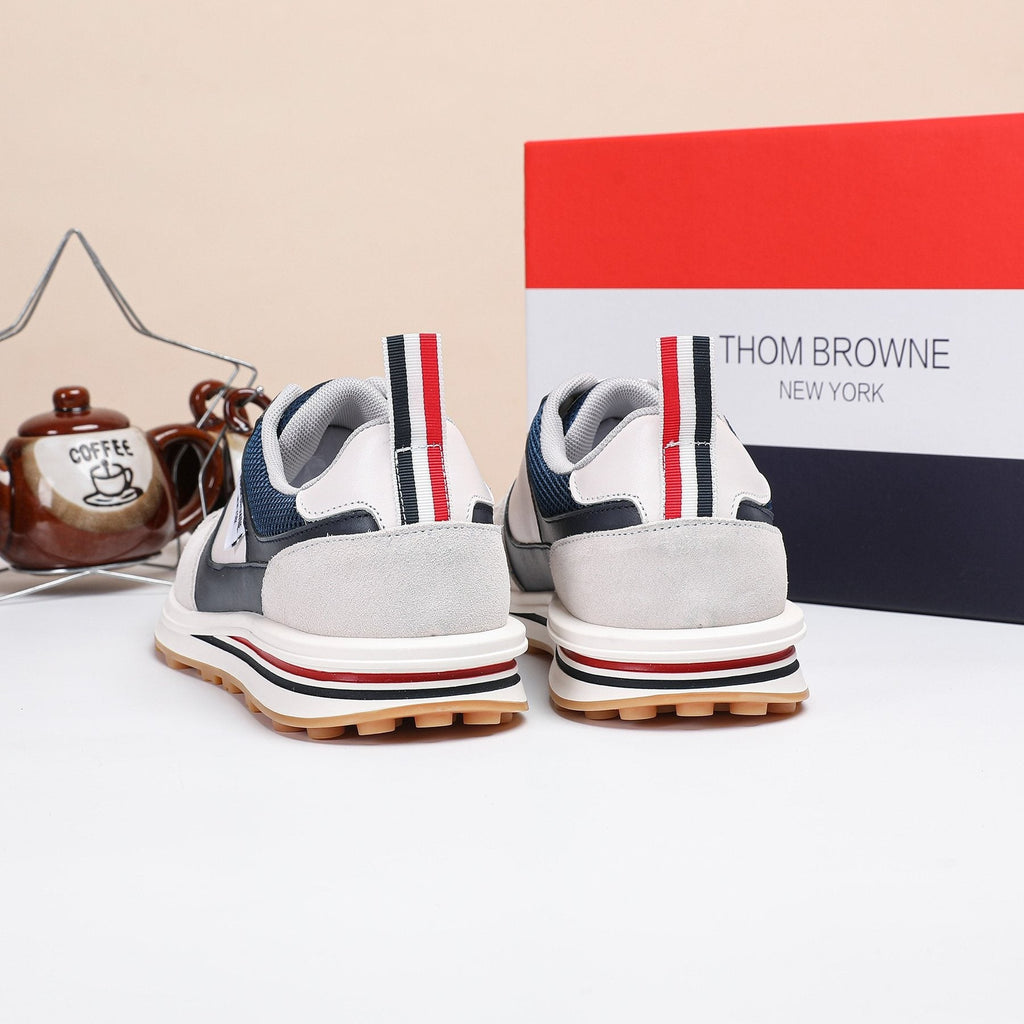 Thom Browne White Navy Panel Low-Top Sneakers — back