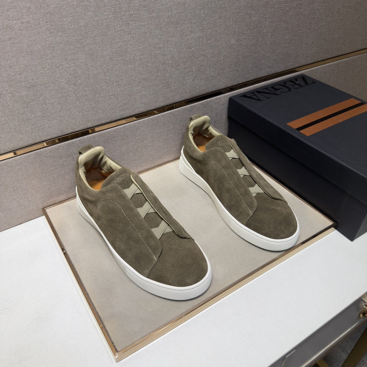 Zegna Black Textured Slip-On Sneakers — front