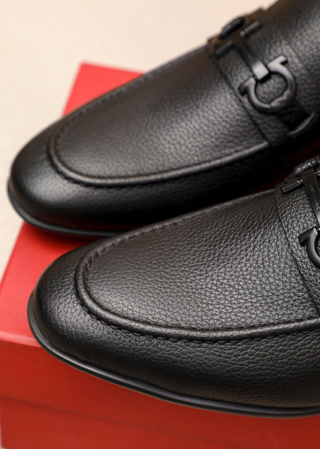 Ferragamo Textured Metal-Strap Loafers — back