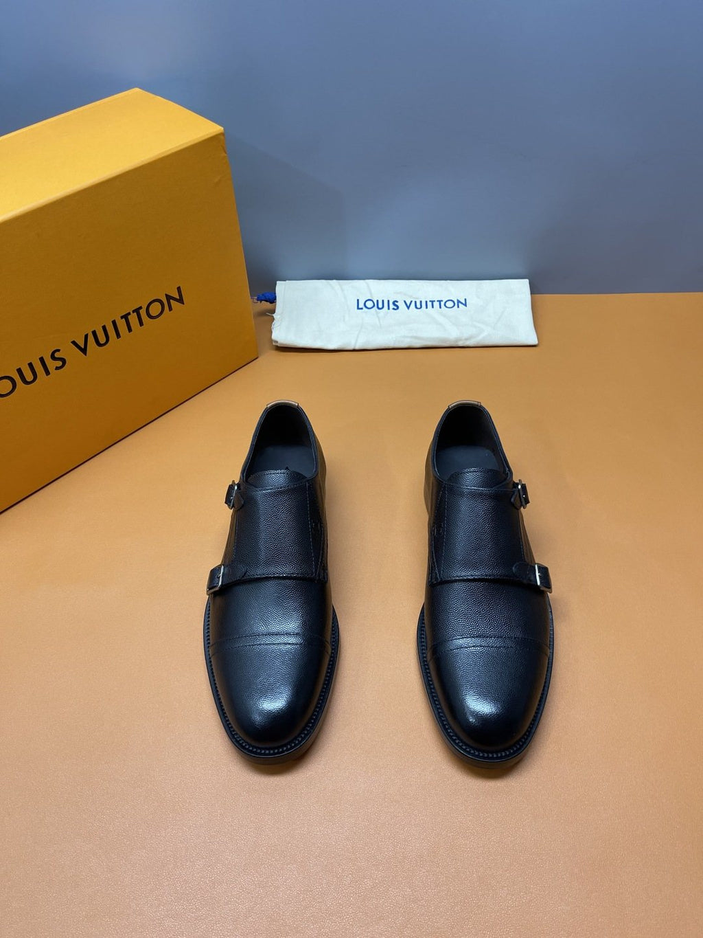 Louis Vuitton Black Cap-Toe Double-Monk Strap Shoes — front