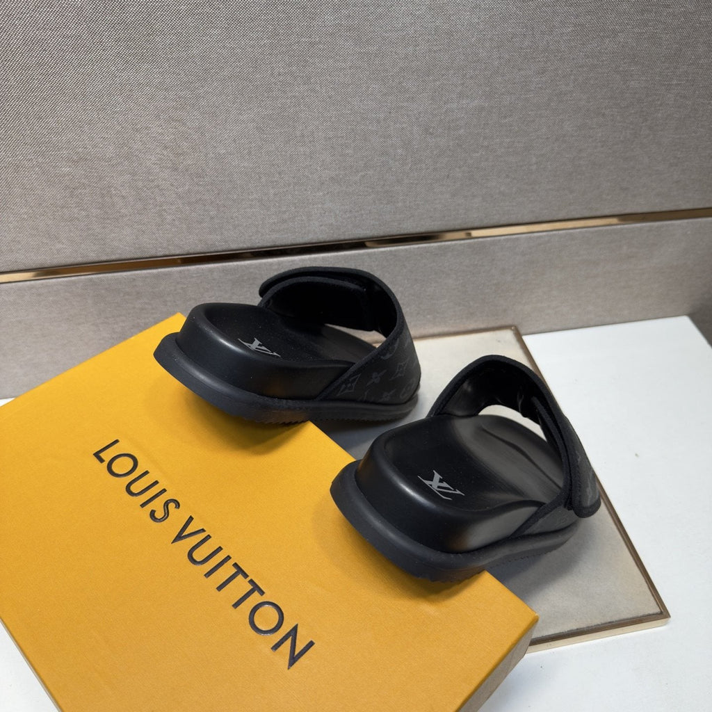 Louis Vuitton Monogram Emblem Slide Sandals — back