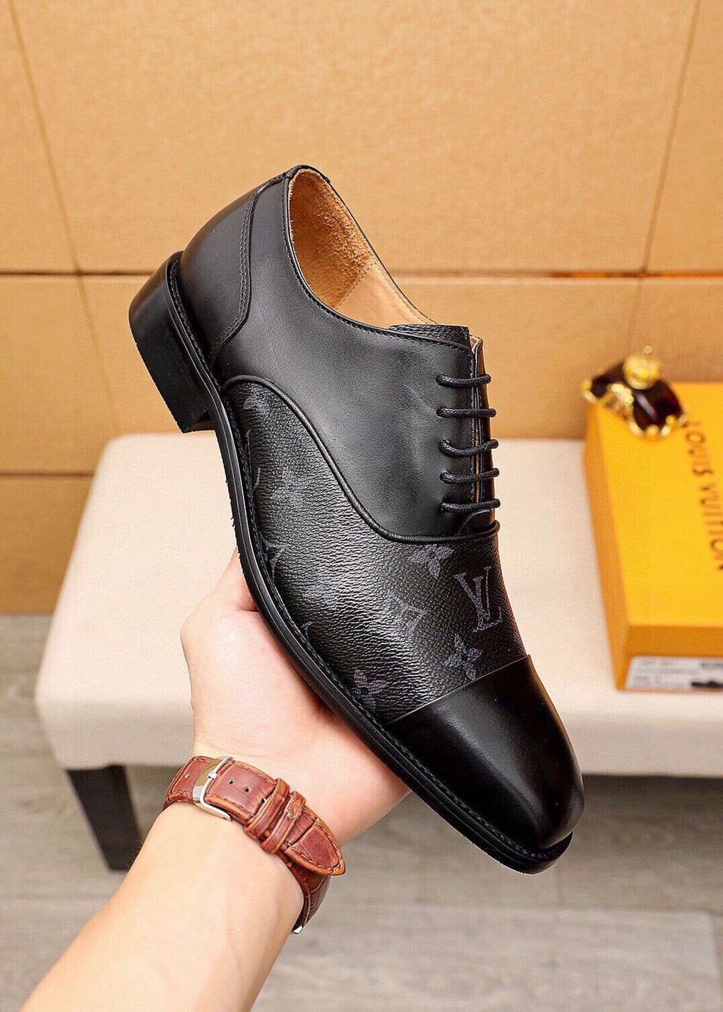 Louis Vuitton Patterned Panel Lace-Up Dress Shoes — detail