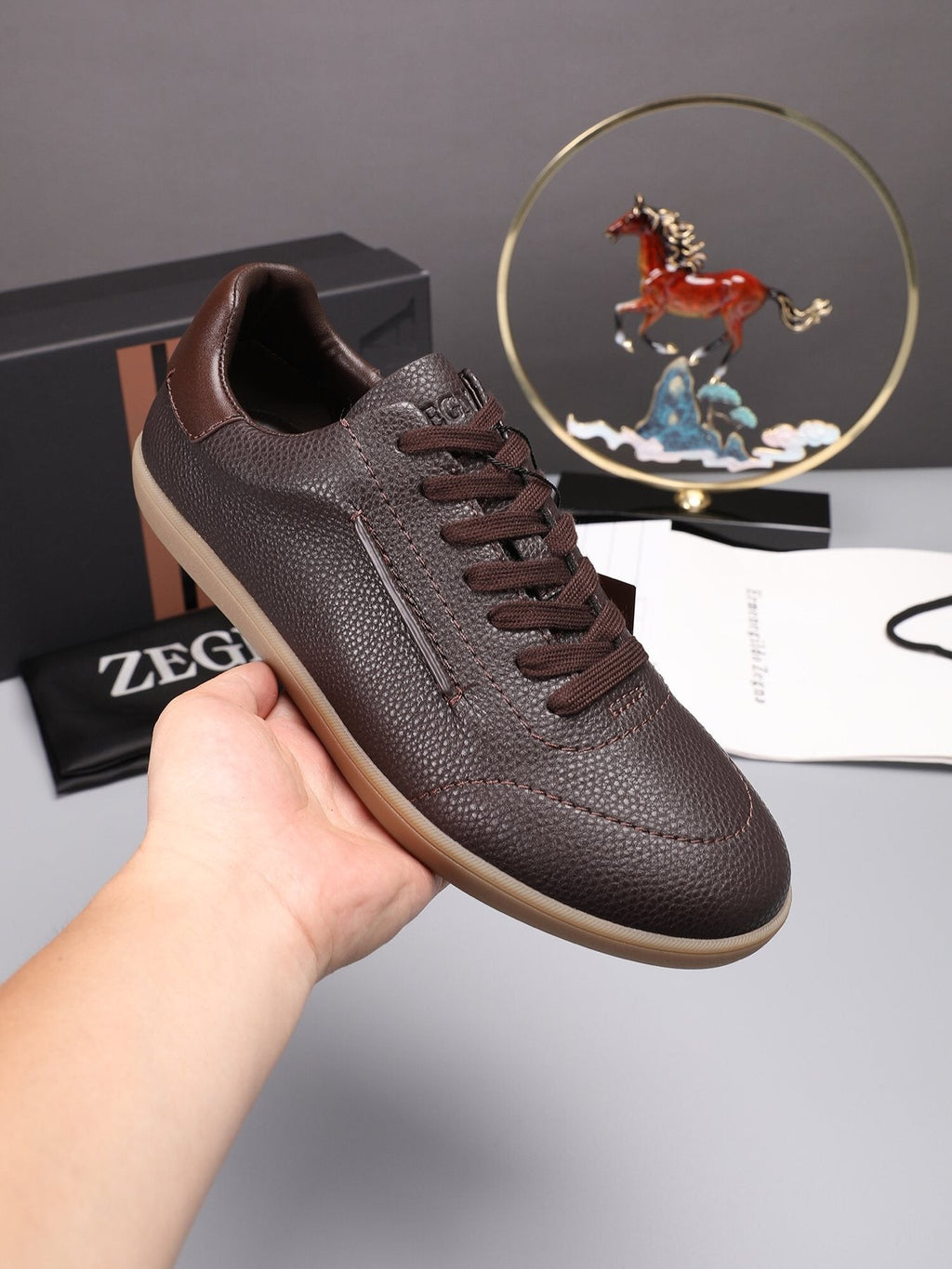 ZEGNA Textured Leather Low-Top Sneakers — model