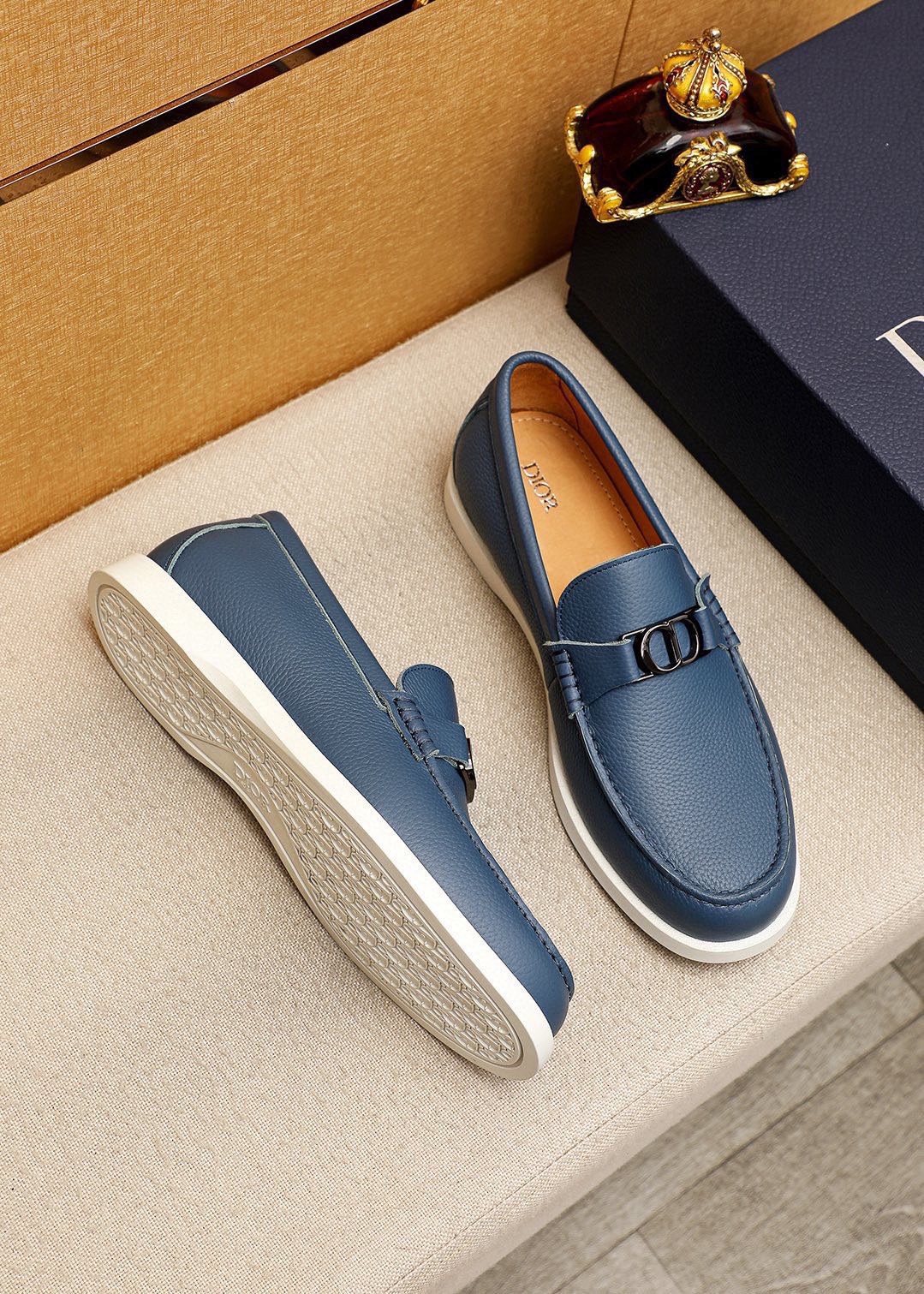 Dior Textured Leather Slip-On Shoes — side