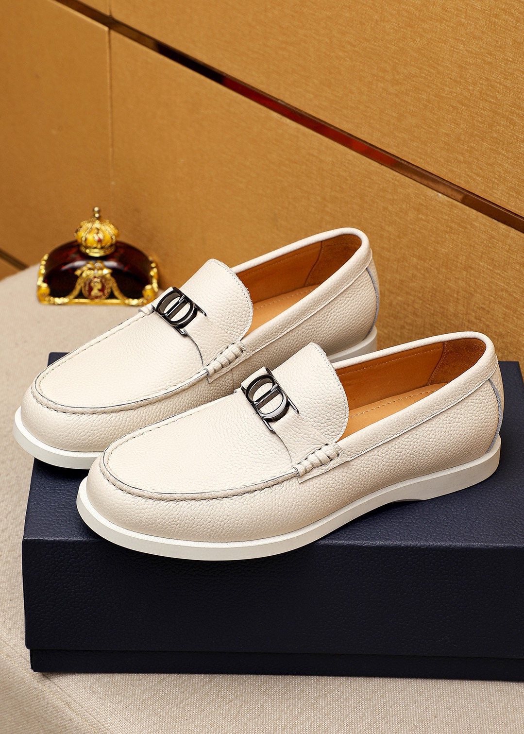 Dior Textured Leather Slip-On Shoes — front