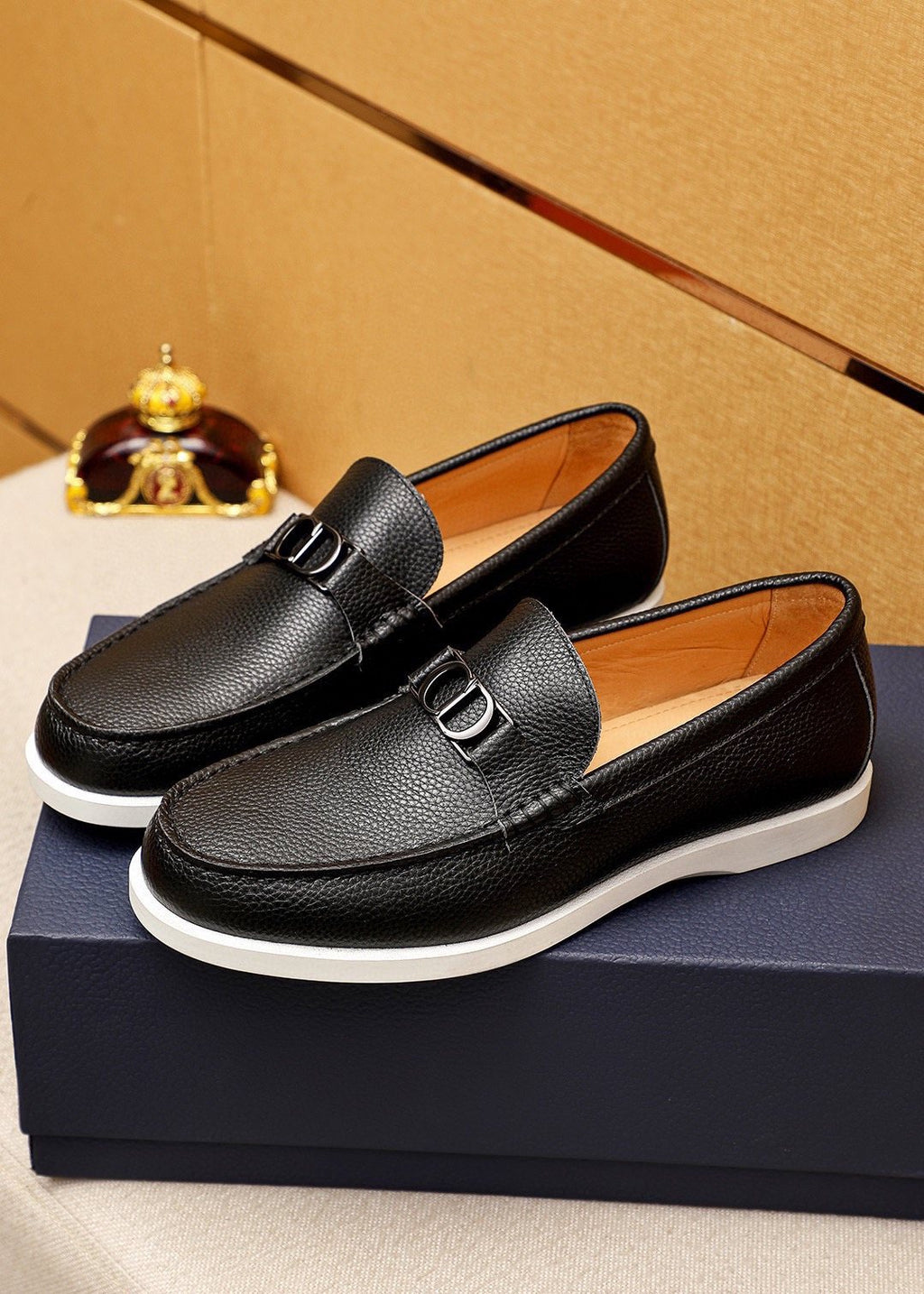 Dior Textured Leather Slip-On Shoes — front