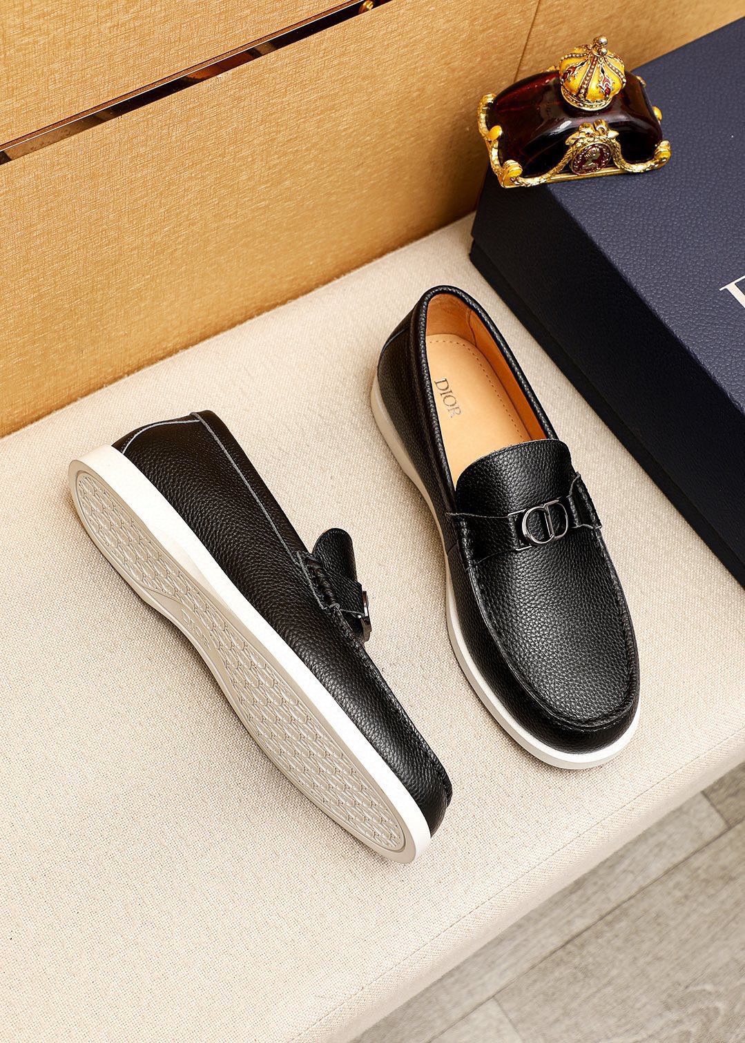 Dior Textured Leather Slip-On Shoes — side