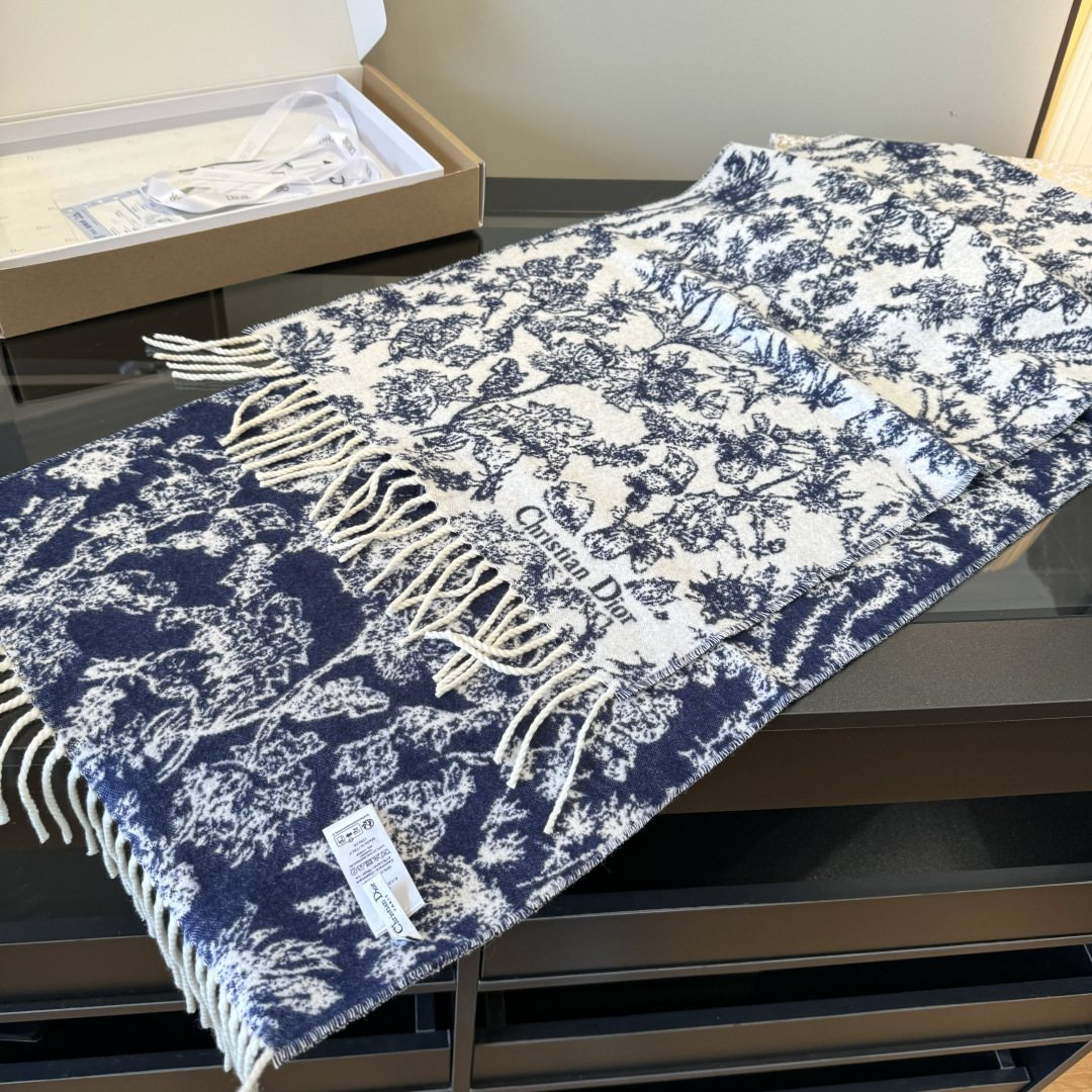 Dior Botanical Toile Fringed Scarf — front