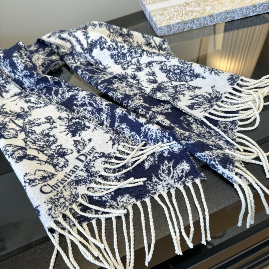 Dior Botanical Toile Fringed Scarf — front