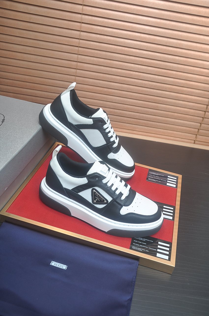 Prada Triangle Plaque Low-Top Sneakers — side