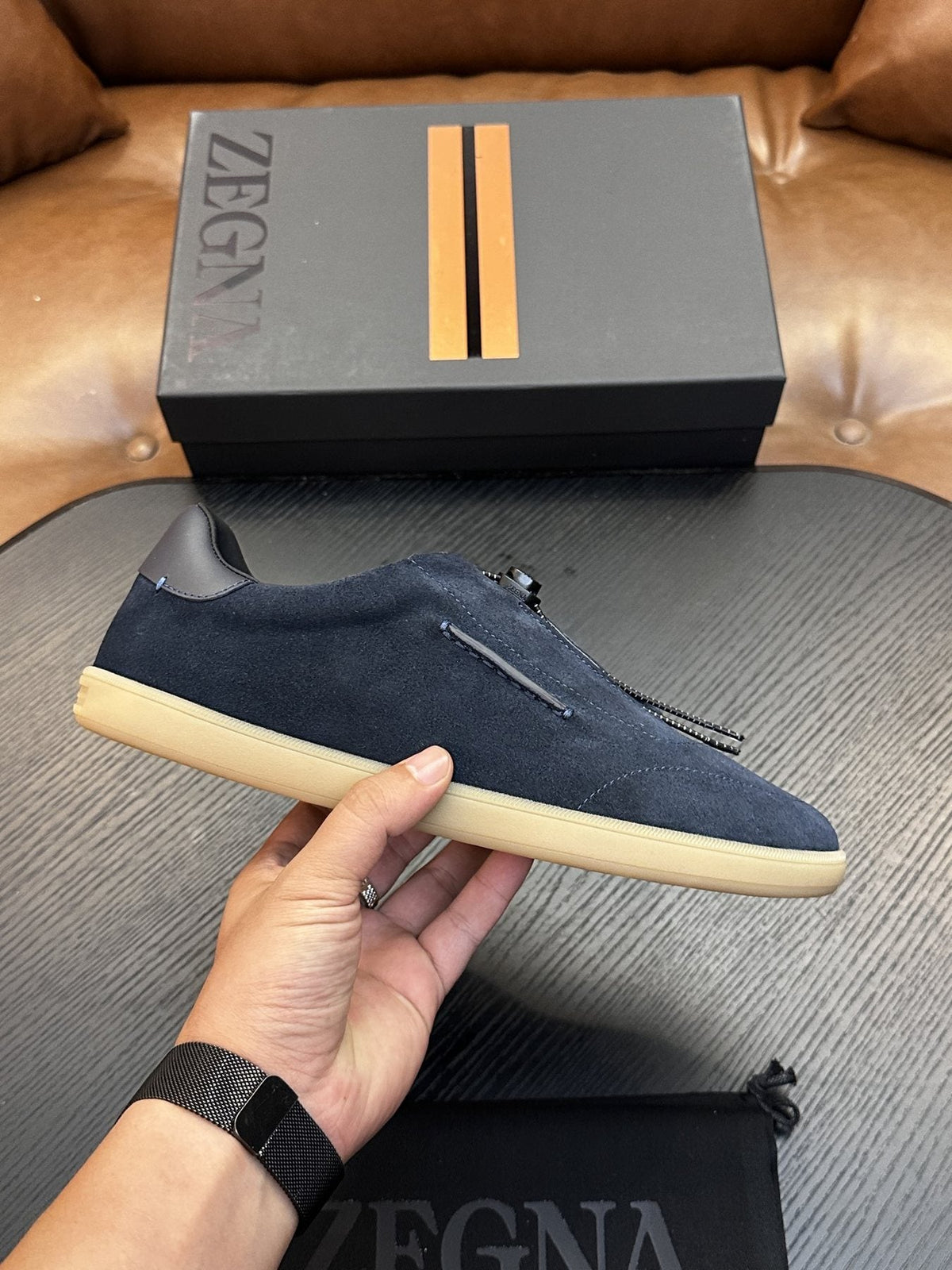 ZEGNA Triple Elastic Slip-On Sneakers — side
