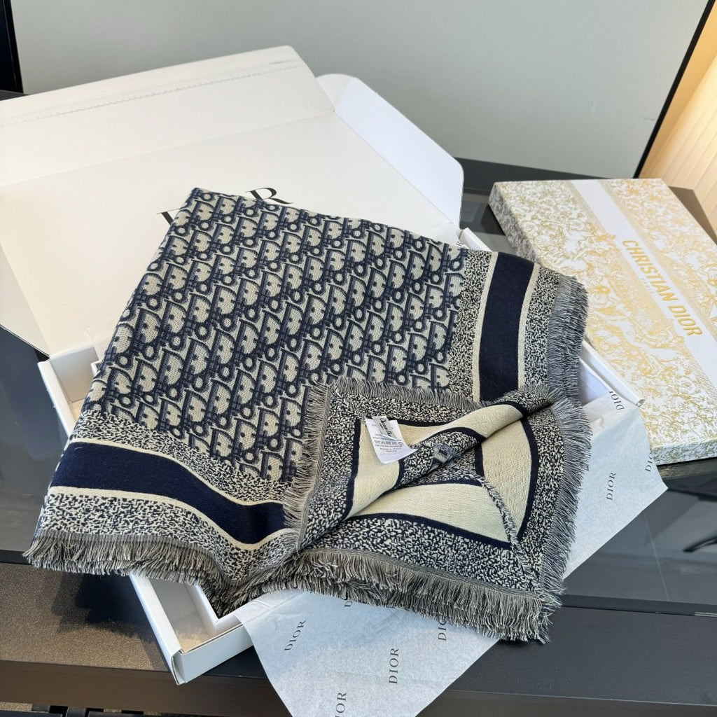 Dior Fringed Patterned Shawl — front