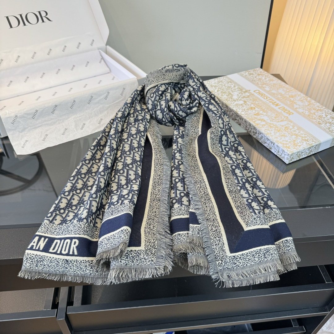 Dior Fringed Patterned Shawl — side