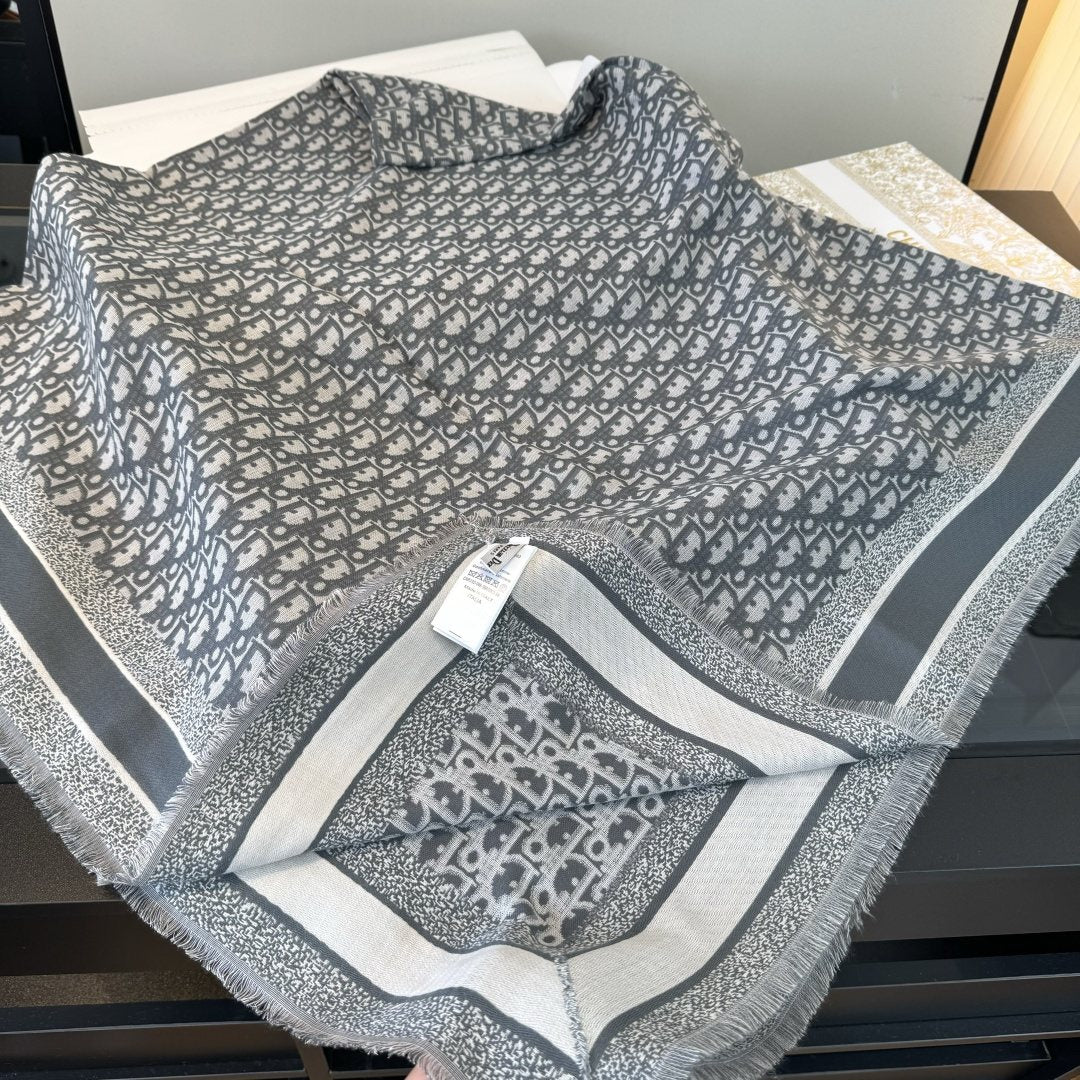Dior Fringed Patterned Shawl — side
