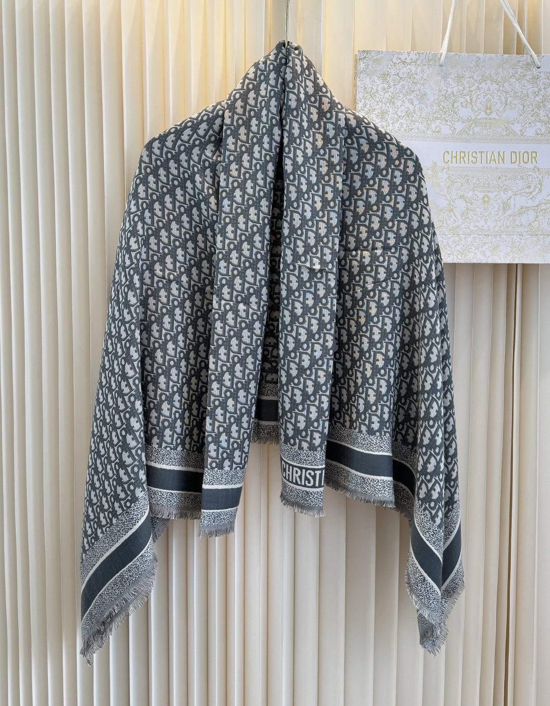 Dior Fringed Patterned Shawl — front