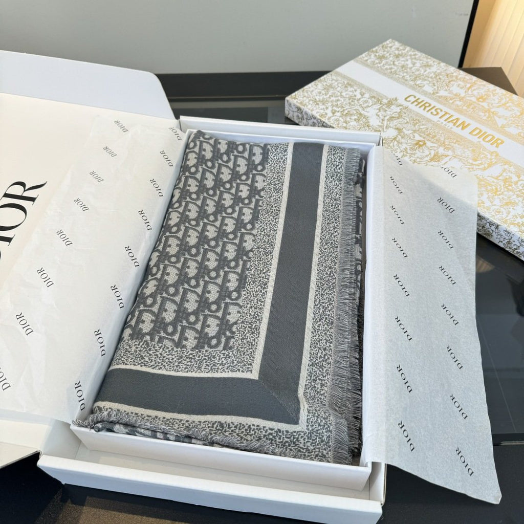Dior Fringed Patterned Shawl — front