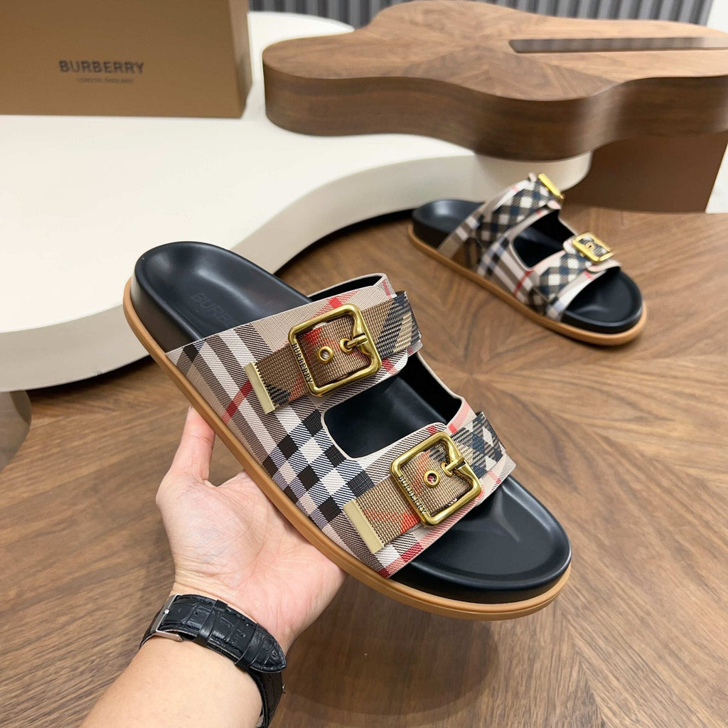 Burberry Plaid Two-Buckle Slide Sandals — back