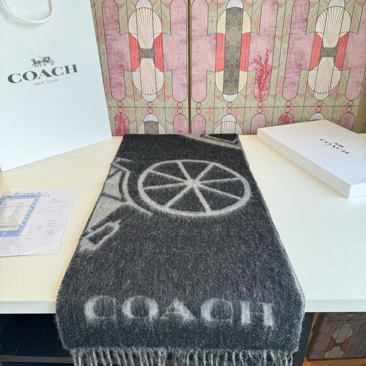 Coach Reversible Fringed Logo Scarf — front