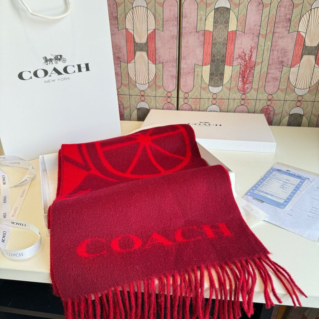 Coach Reversible Fringed Logo Scarf — front