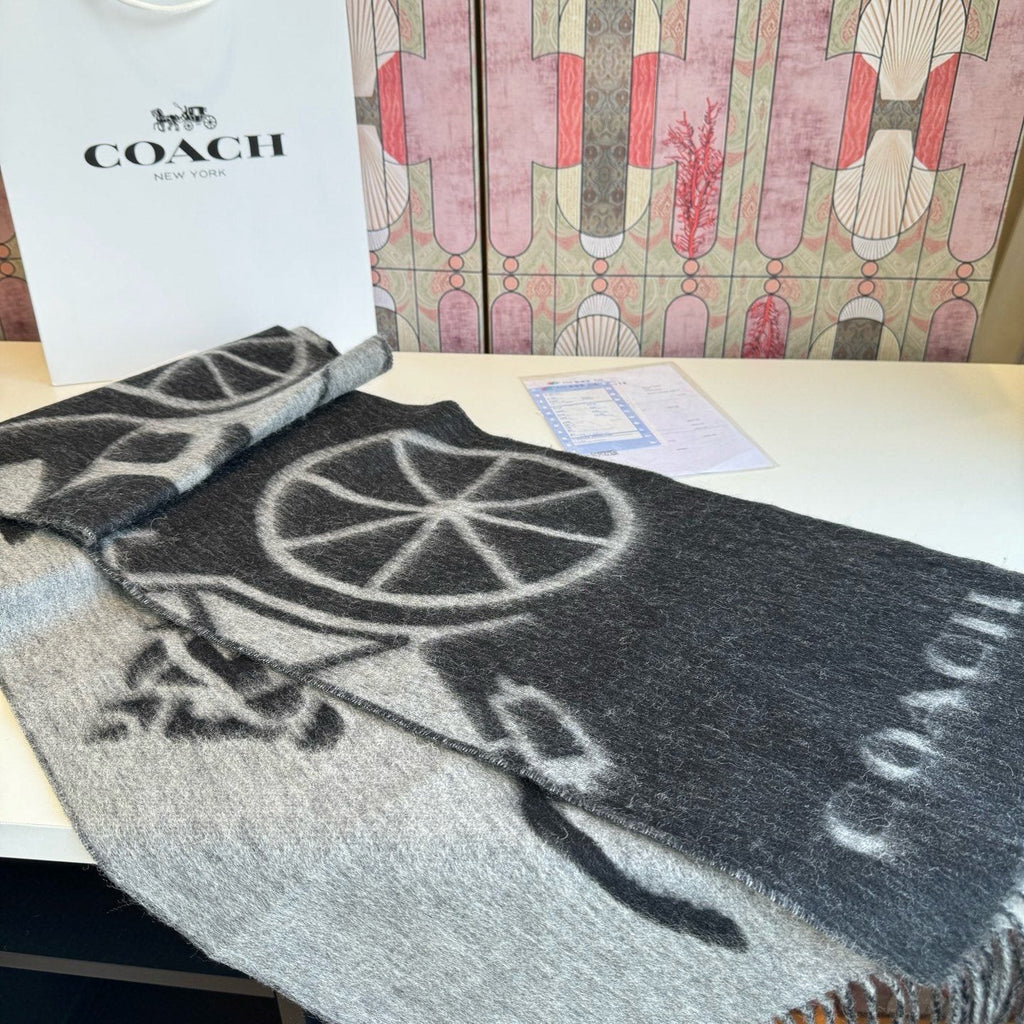 Coach Logo Fringed Wool Scarf — front