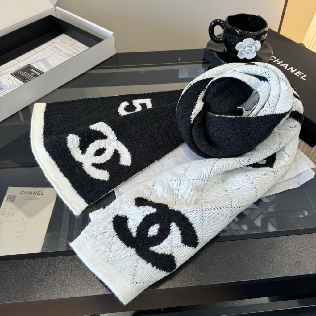 Chanel Knit Scarf with Ivory Motifs — side