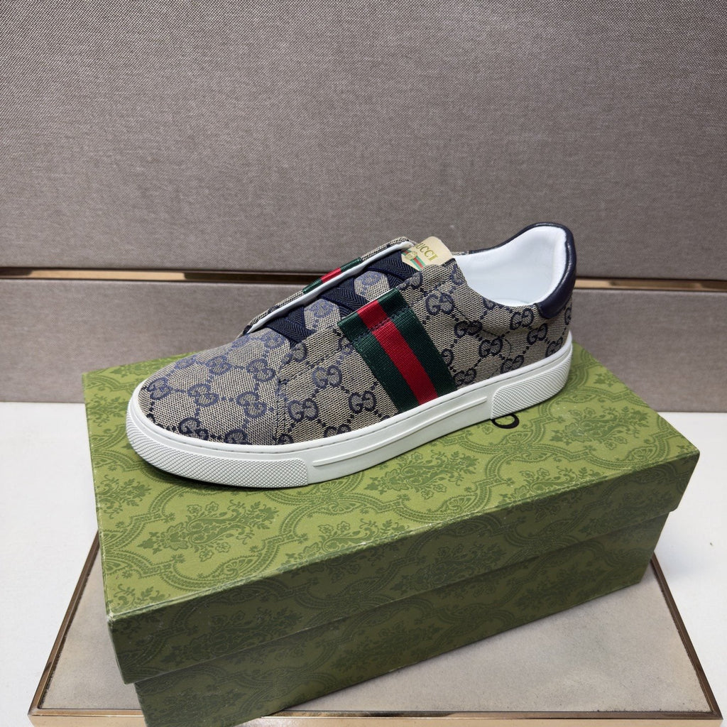 Gucci Men’s Monogram Web Slip-On Shoes — side
