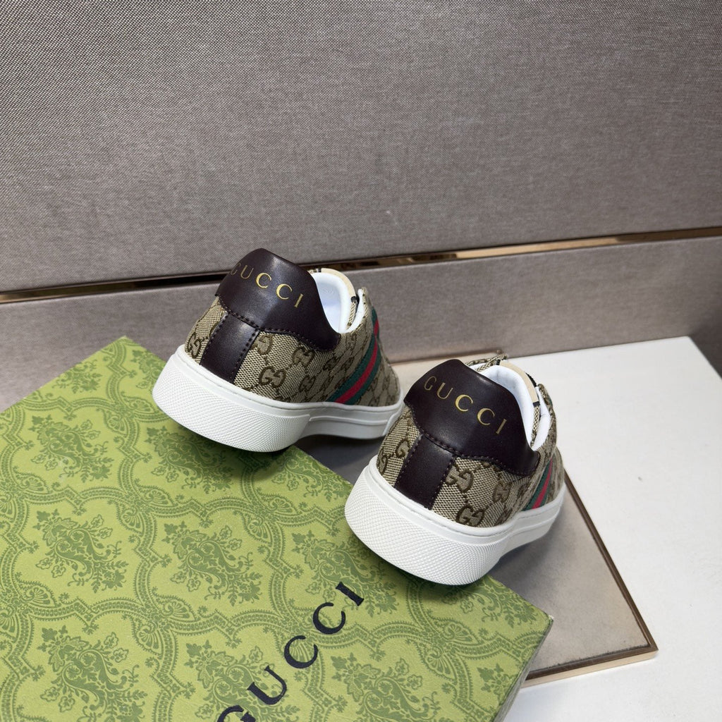 Gucci Men’s Monogram Web Slip-On Shoes — back