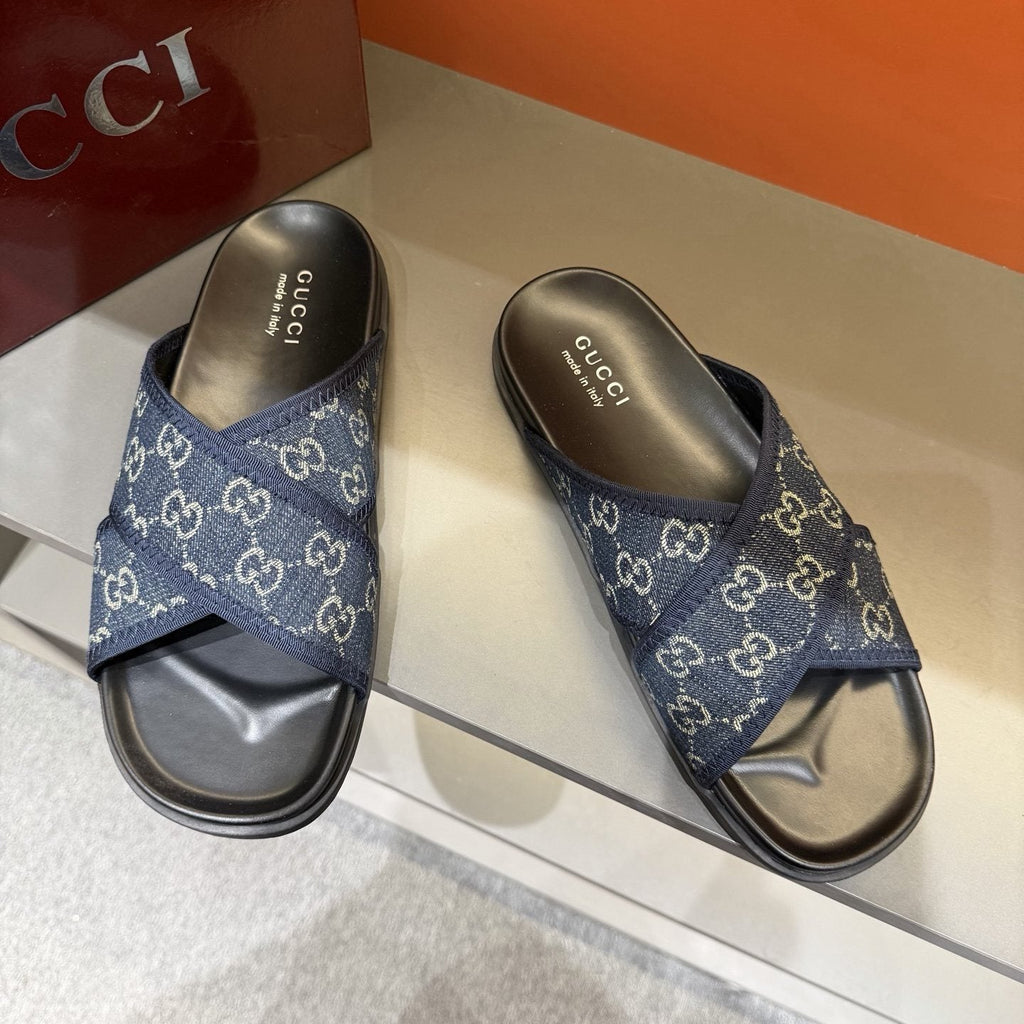 Gucci Patterned Cross-Strap Slide Sandals — front