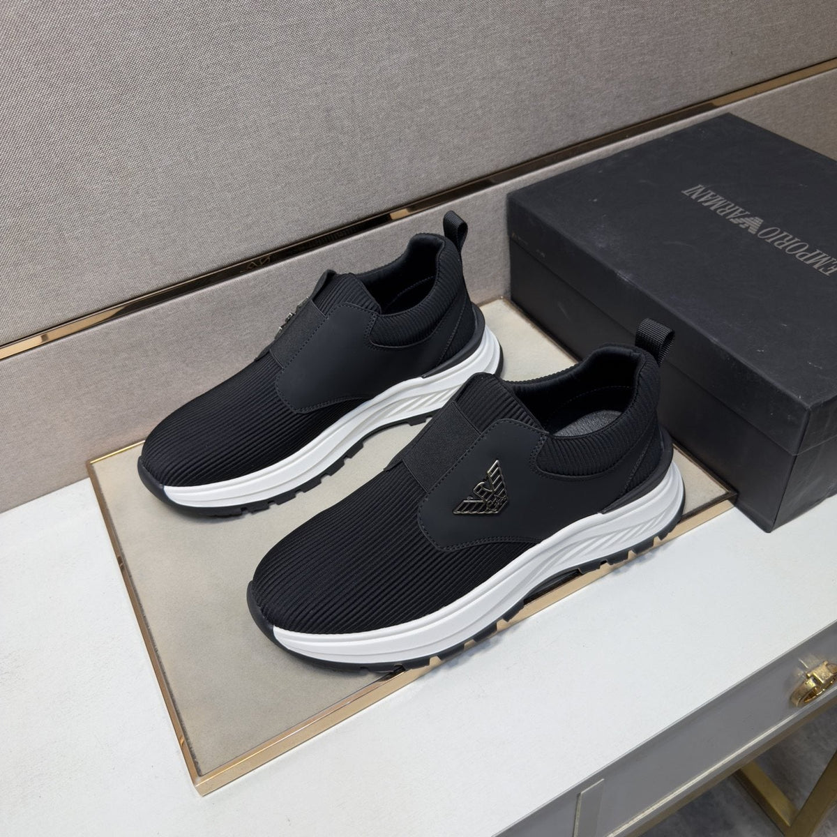 Armani Black Slip-On Sneakers — side
