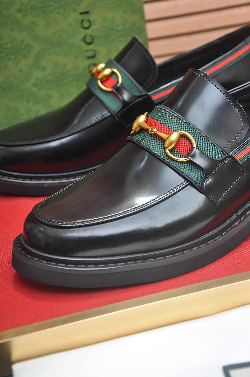 Gucci Dark Brown Horsebit Loafers — detail