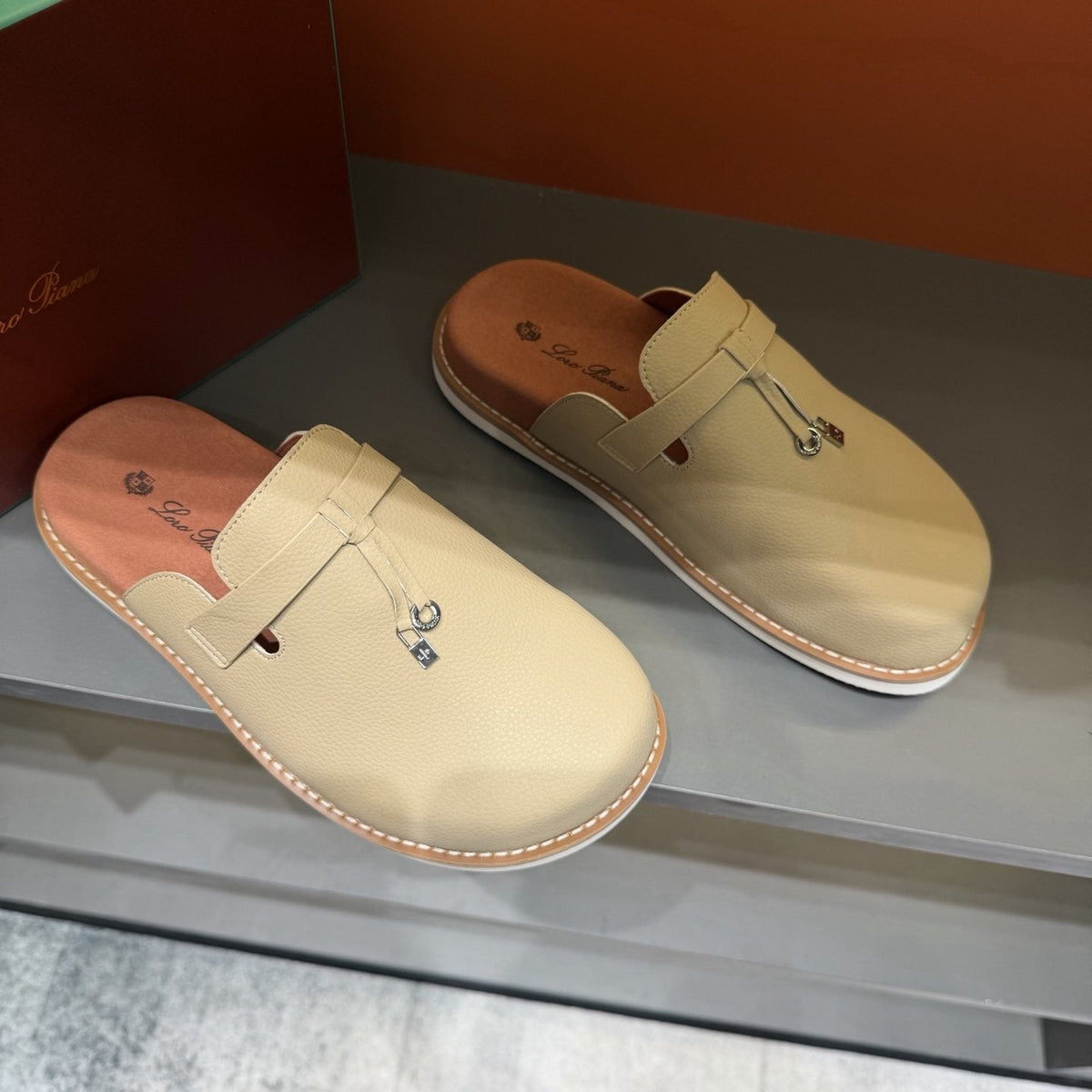 Textured Loafer Mule Shoes — front