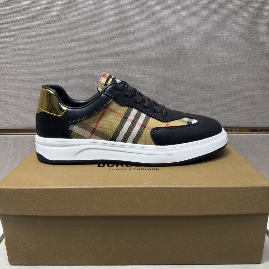 Burberry Plaid-Panel Low-Top Sneakers — side