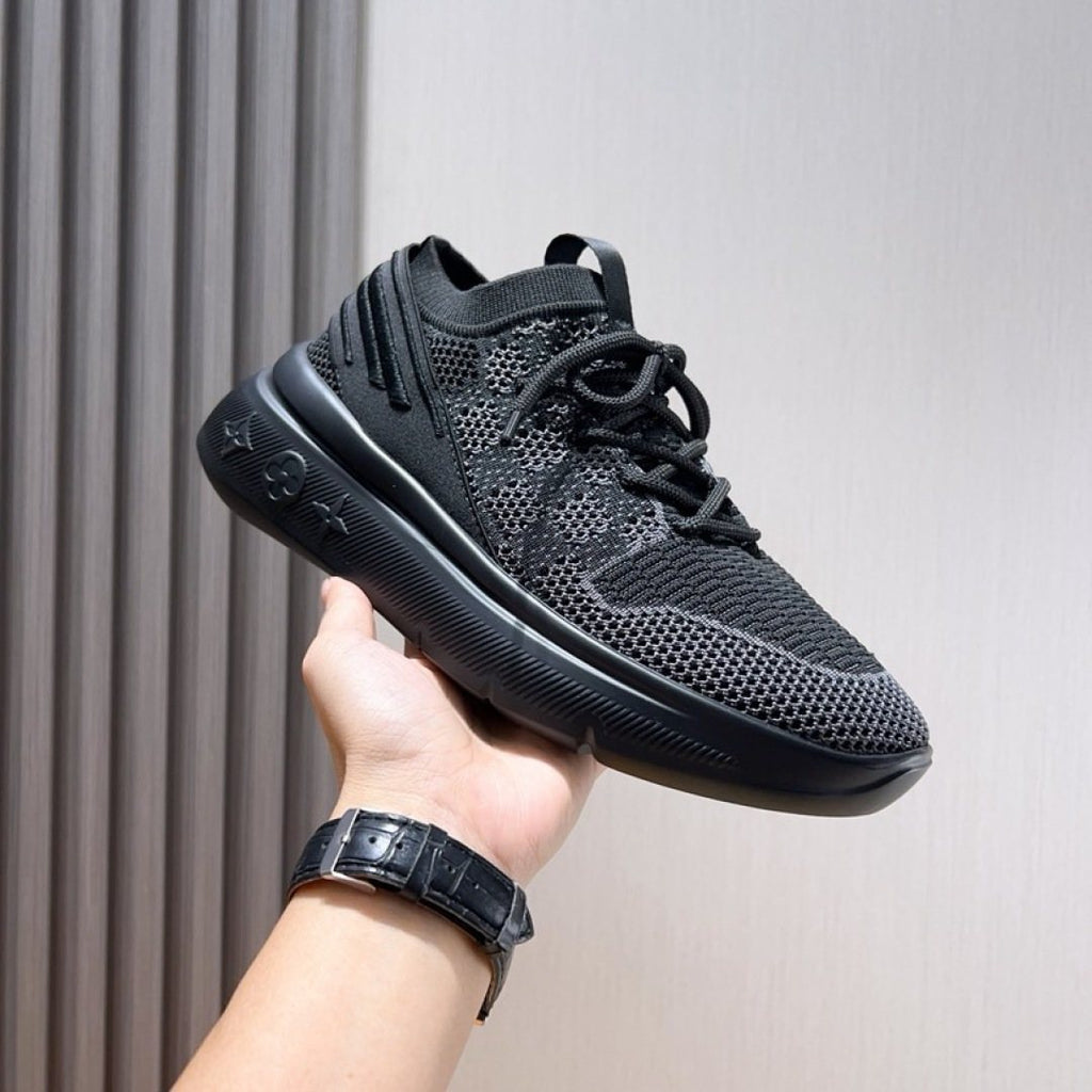 Louis Vuitton Gray Knit Sneakers — model