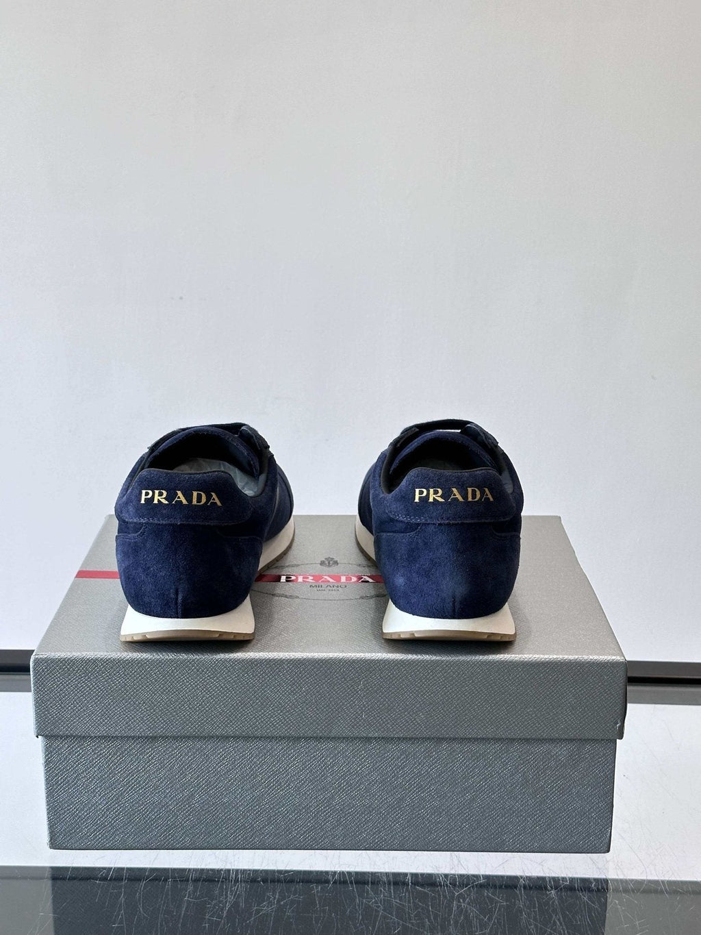 Prada Navy Triangle Badge Sneakers — back