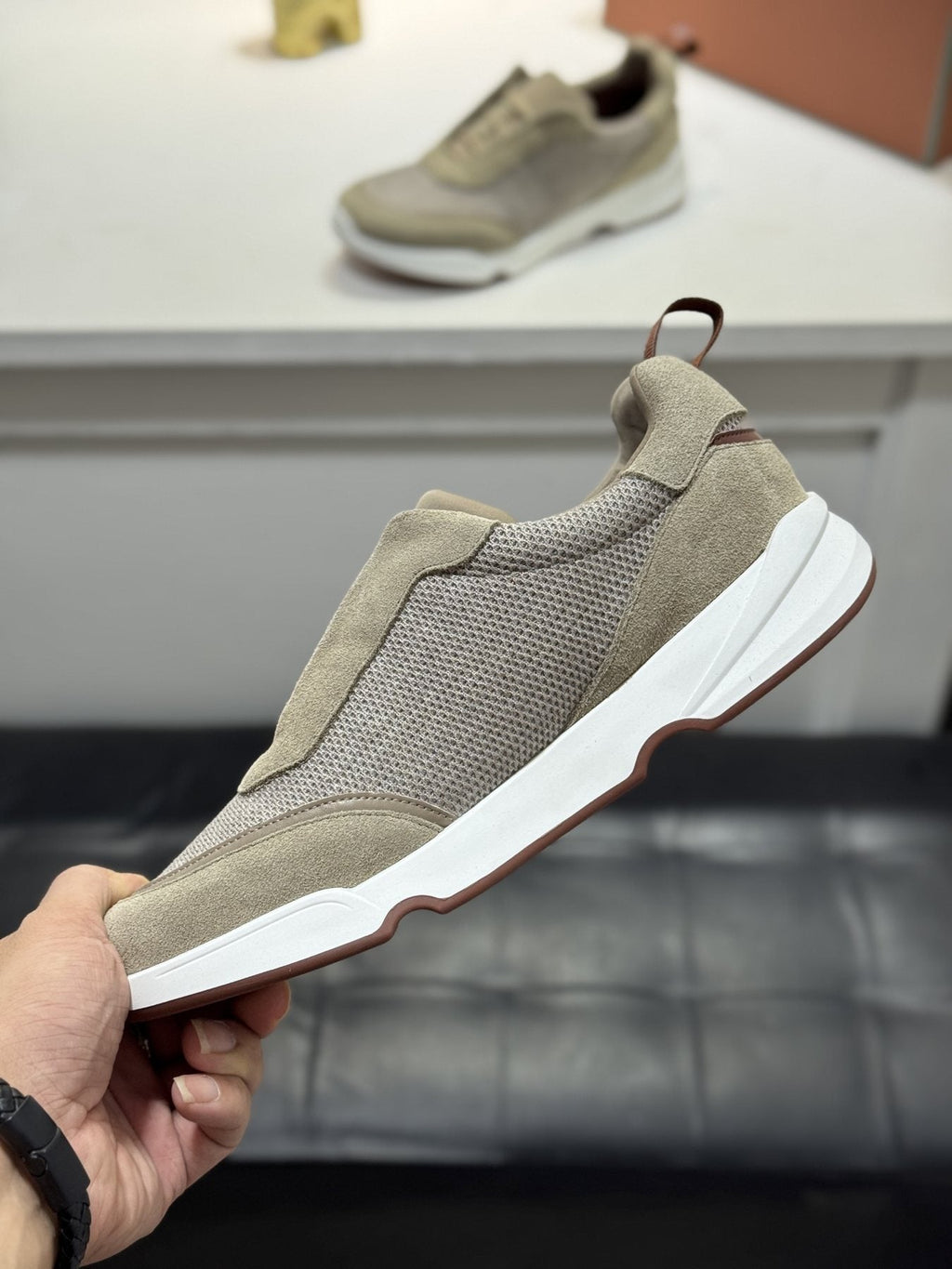 Loro Piana Textured Lace-Up Sneakers — side