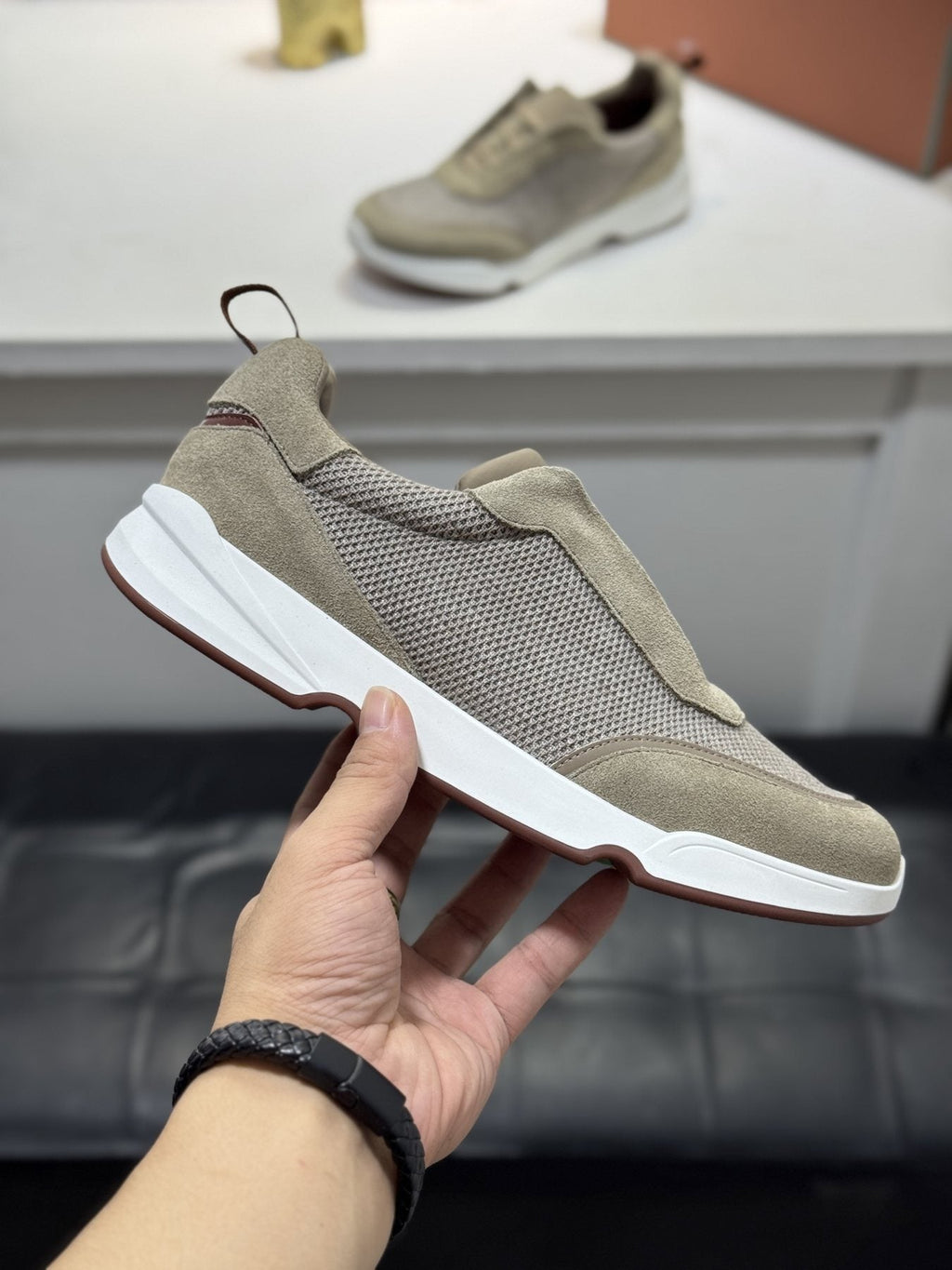 Loro Piana Textured Lace-Up Sneakers — side